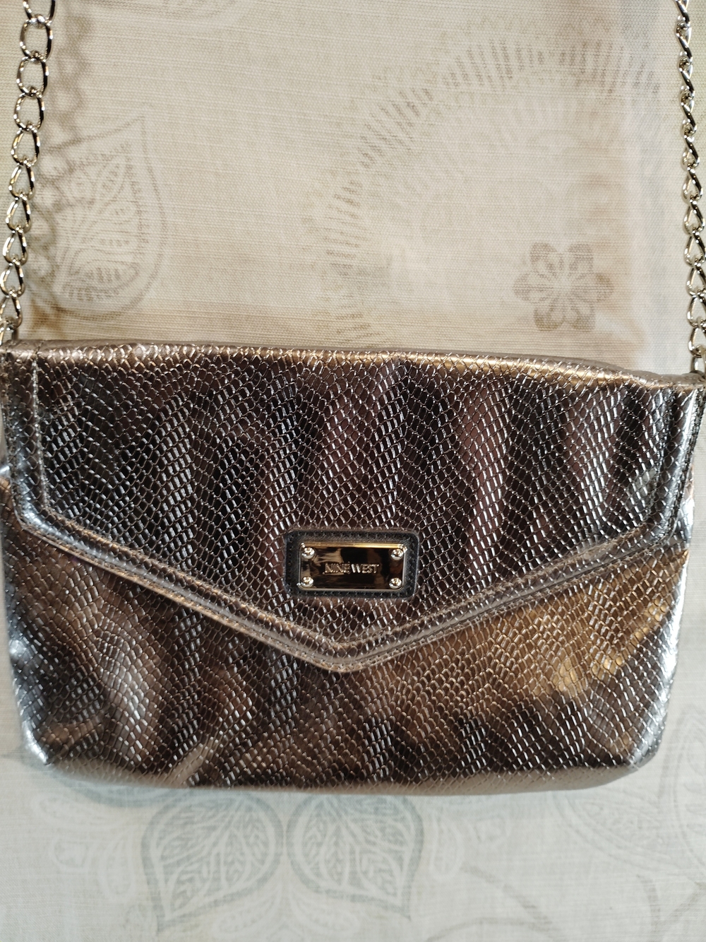 Nine West Metallic Silver Snake-Embossed Crossbody Bag